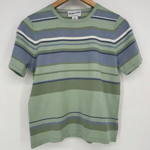 Pendleton Silk Blend Sweater Women's‎ Medium Short Sleeve Stripes Green Blue